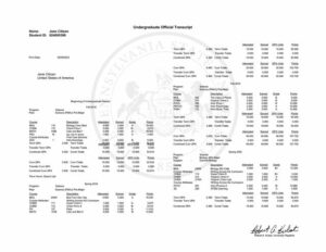 USA Pennsylvania State University undergraduate official transcript Word and PDF template