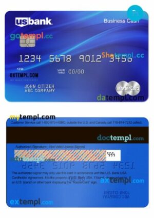 USA U.S. Bank business cash debit mastercard template in PSD format