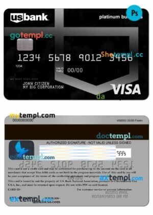USA U.S. Bank platinum business card template in PSD format