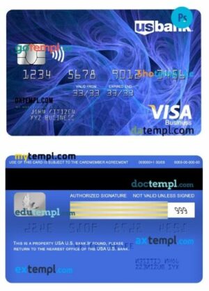 USA U.S. bank visa business card template in PSD format
