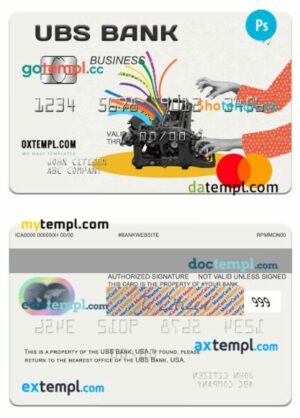 USA UBS Bank business mastercard template in PSD format