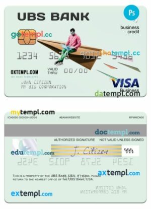 USA UBS Bank visa business credit card template in PSD format