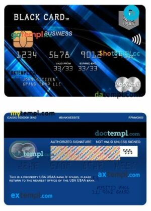 USA USAA bank business mastercard template in PSD format