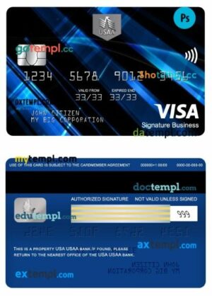 USA USAA bank visa signature business card template in PSD format