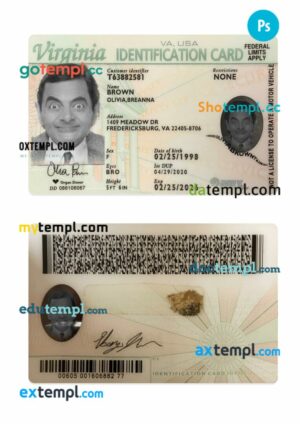 USA Virginia ID card PSD template