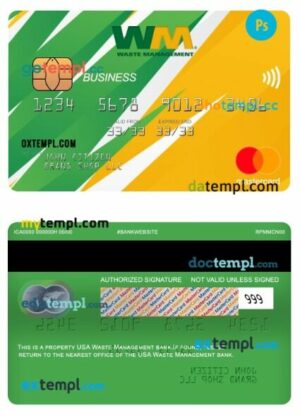 USA Waste Management bank business mastercard template in PSD format