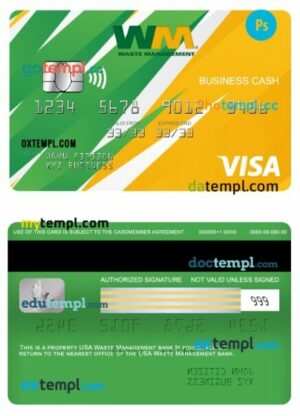 USA Waste Management bank visa business cash card template in PSD format
