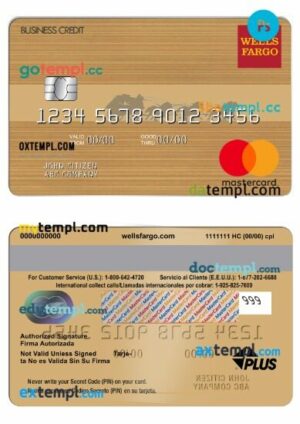 USA Wells Fargo Bank business credit mastercard template in PSD format