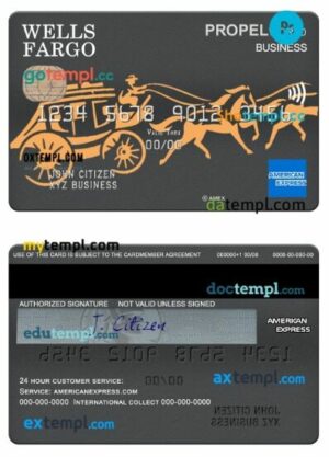 USA Wells Fargo bank Amex business card template in PSD format