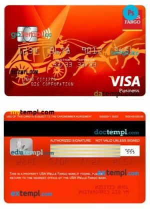 USA Wells Fargo bank visa business card template in PSD format