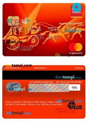 USA Wells Fargo bank world business mastercard template in PSD format