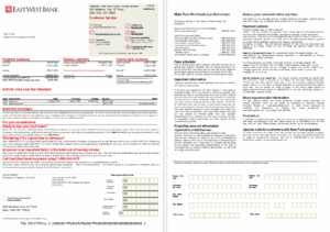 USA East West Bank mortgage statement in Word and PDF formats, 2 pages