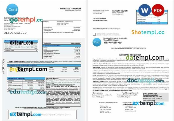 Ukraine Icard bank mortgage statement in Word and PDF formats