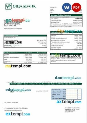 Ukraine Oshadbank mortgage statement in Word and PDF formats