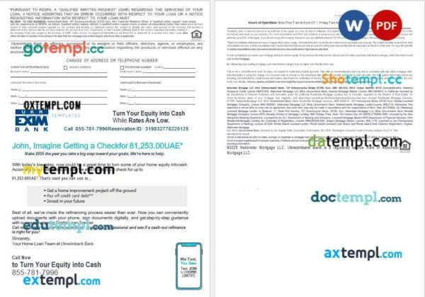 Ukraine Ukreximbank Bank mortgage loan statement in Word and PDF formats, 4 pages - Image 2