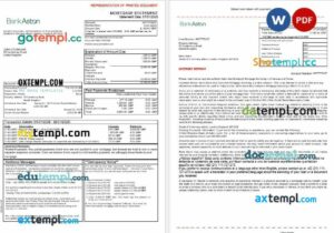 United Kingdom Bank of Aston bank mortgage statement in Word and PDF formats, 3 pages