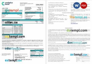 United Kingdom Cashplus bank mortgage statement in Word and PDF formats