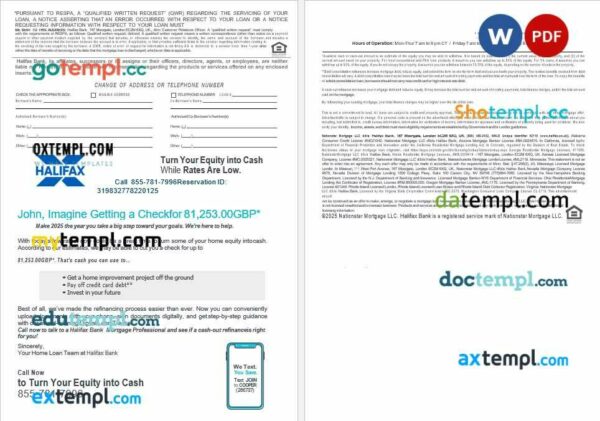 United Kingdom Halifax bank mortgage loan statement in Word and PDF formats, 4 pages - Image 2