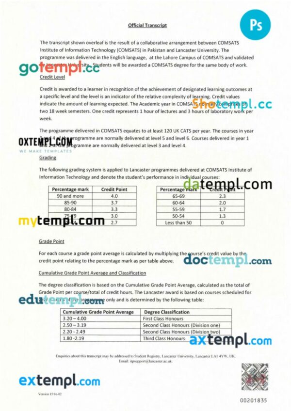 United Kingdom Lancaster university transcript in PSD format, 4 pages - Image 4