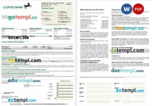 United Kingdom Lloyds bank mortgage statement in Word and PDF formats, 2 pages