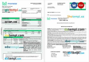 United Kingdom Monese bank mortgage statement in Word and PDF formats
