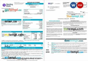 United Kingdom Starling bank mortgage loan statement in Word and PDF formats, 8 pages