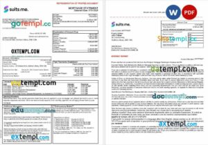 United Kingdom Suits Me bank mortgage statement in Word and PDF formats, 3 pages