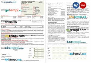 United Kingdom The Co-operative bank mortgage statement in Word and PDF formats, 2 pages
