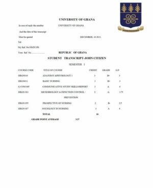 University of Ghana student transcript Word and PDF template