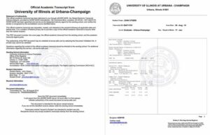 University of Illinois at Urbana-Champaign official academic transcript Word and PDF template, 2 pages