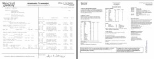Wayne State University academic transcript Word and PDF template, 2 pages