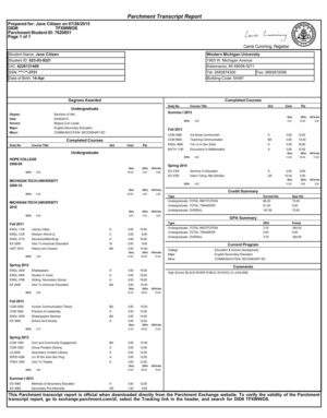 Western Michigan University parchment transcript report Word and PDF template