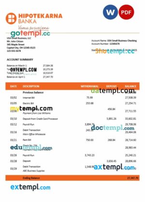 Addiko firm account statement Word and PDF template