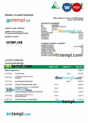 Afirme business account statement Word and PDF template