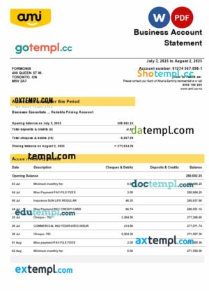 Ami Insurance Limited company statement Word and PDF format