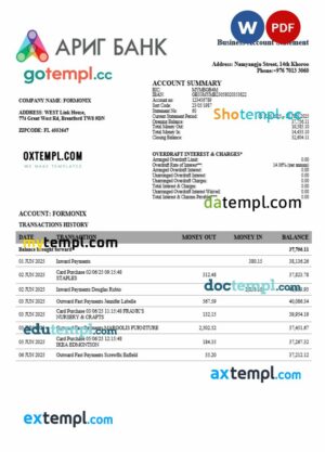 Arig firm account statement Word and PDF template