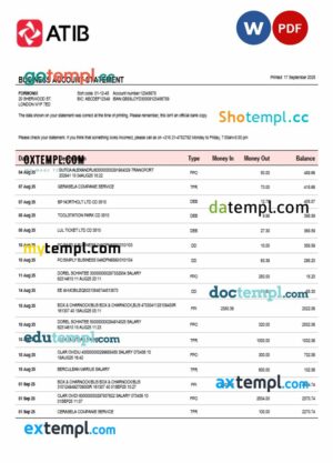 Assaray (ATIB)firm account statement Word and PDF template
