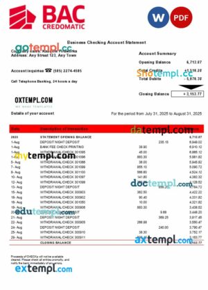 BAC Credomatic enterprise statement Word and PDF format
