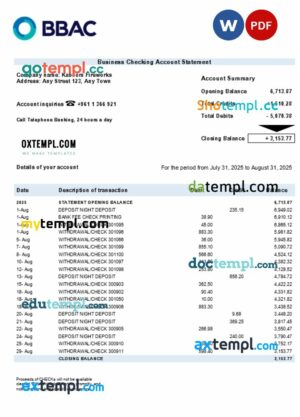 BBAC firm account statement Word and PDF template