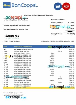 BanCoppel business organization checking  statement Word and PDF format