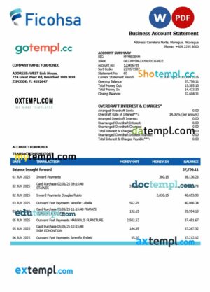 Banco Ficohsa business bank statement Word and PDF format