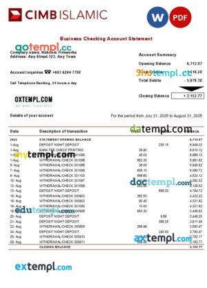 CIMB Islamic company checking account statement Word and PDF template