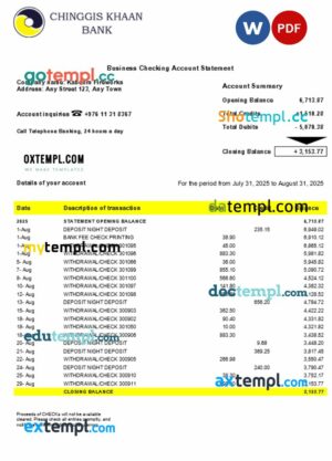 Chinggis Khaan company checking account statement Word and PDF template