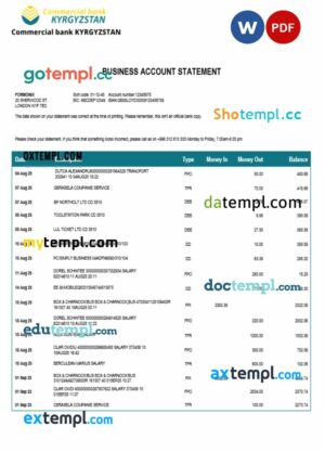 Commercial business account statement Word and PDF template