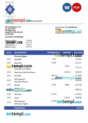 Development Bank of Mongolian organization checking account statement Word and PDF template
