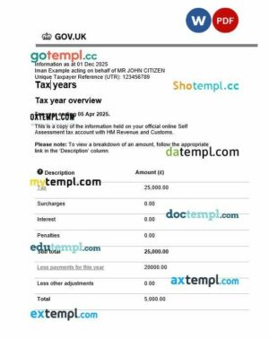 GOV.UK Tax Year Overview document editable template in Word and PDF formats