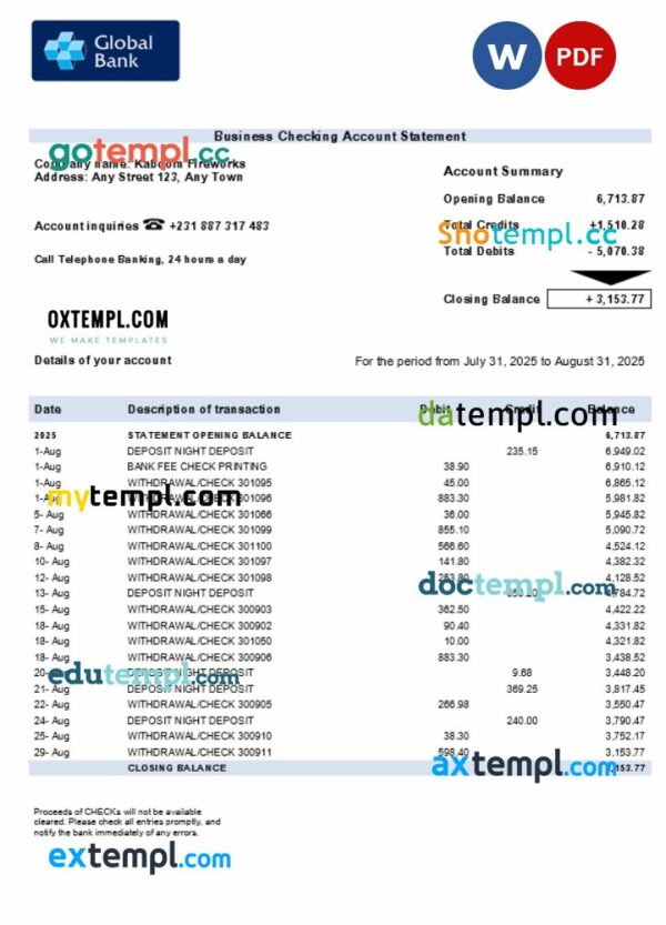 Global business firm statement Word and PDF format