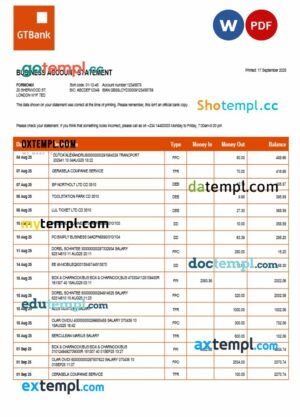 Guaranty Trust enterprise account statement Word and PDF format