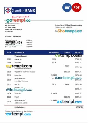 Guardian firm account statement Word and PDF template