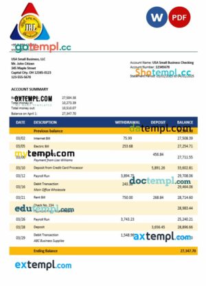 Innwa business account statement Word and PDF template